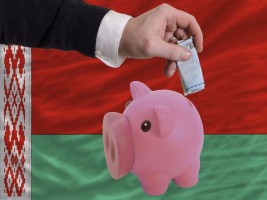 Funding euro into piggy rich bank national flag of belarus